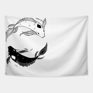 black on white spirit fish Tapestry