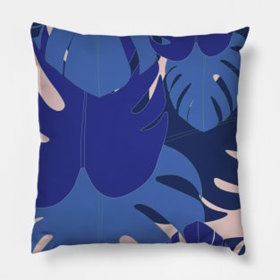 Blue monstera Pillow