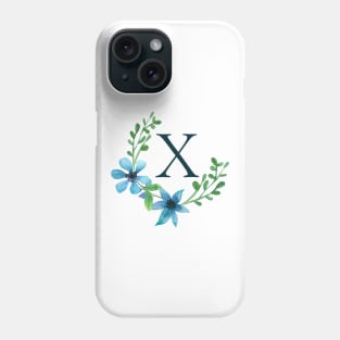 Floral Monogram X Pretty Blue Flowers Phone Case