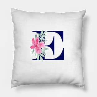 Watercolor Floral Letter E in Navy Pillow