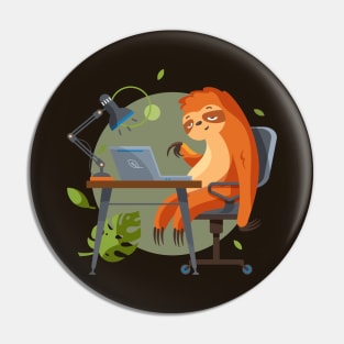 Sloth programmer working on laptop Pin