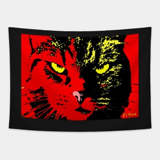 ANGRY CAT POP ART - YELLOW BLACK RED Tapestry