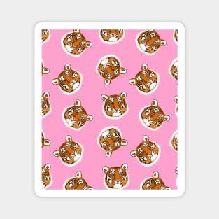 Tiger Head Design on Pink Magnet