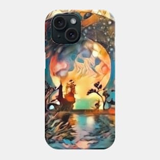 Asian night silhouettes in moon light Phone Case