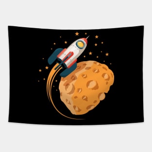 Rocket in space orbits  planet like the moon Tapestry