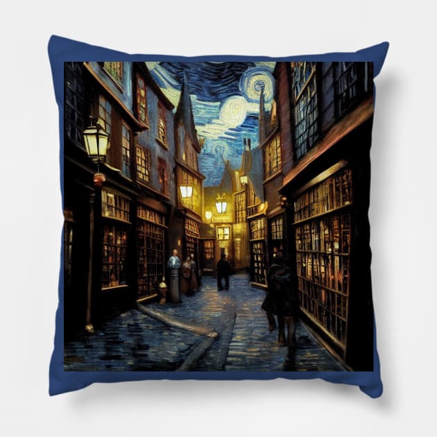 Starry Night in Diagon Alley Pillow by Grassroots Green