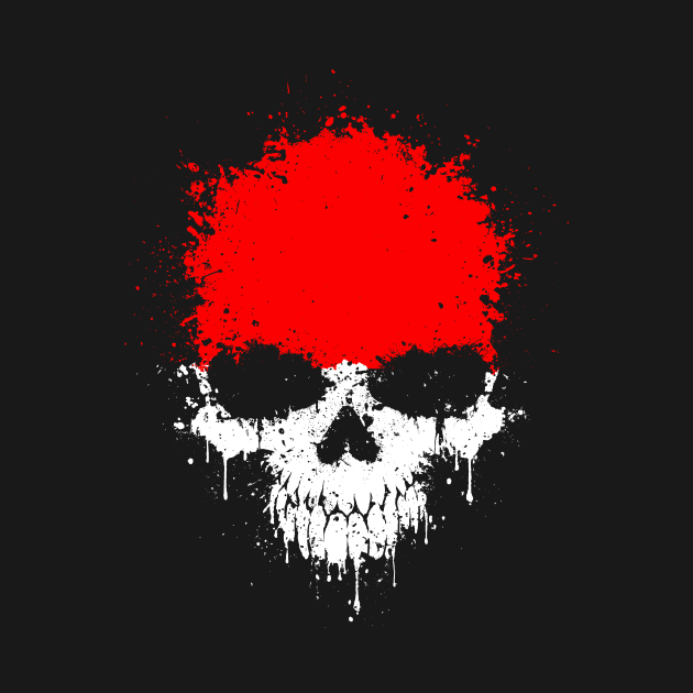 Chaotic Indonesian Flag Splatter Skull by jeffbartels