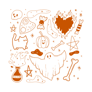 witchy ink pattern for halloween - orange T-Shirt