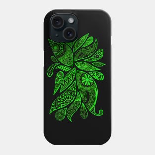 Abstract Zentangle Swirls Design (green on black) Phone Case