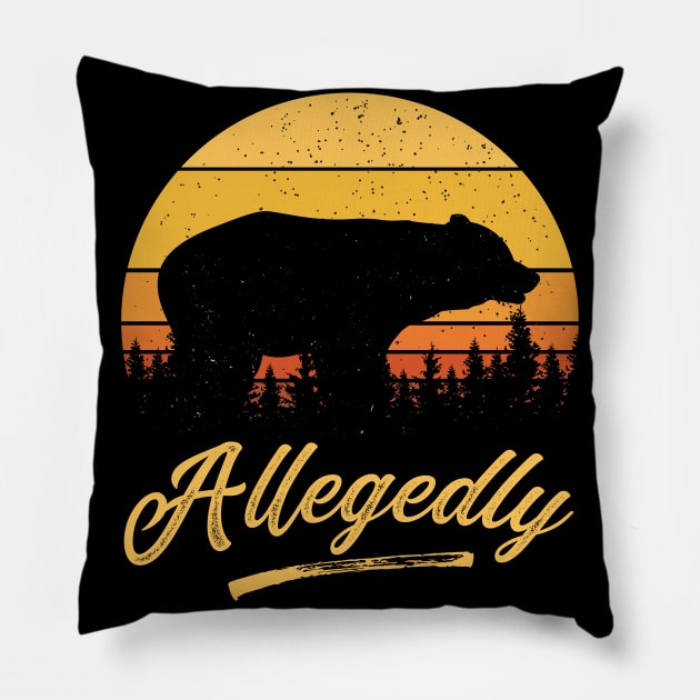 Allegedly Bear Vintage Retro Sunset Distress Gift Pillow by BadDesignCo