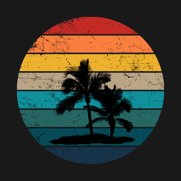 Retro Sunset with Palm Trees and seagull by DyrkWyst