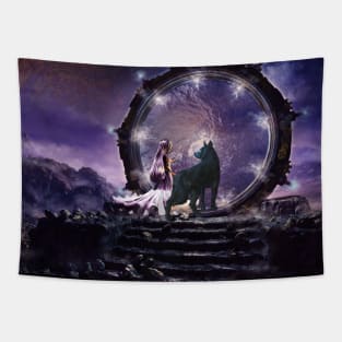 A fairy and a dark wolf Tapestry