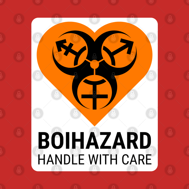 "BOI HAZARD/handle with care" Heart - Label Style - Orange by GenderConcepts