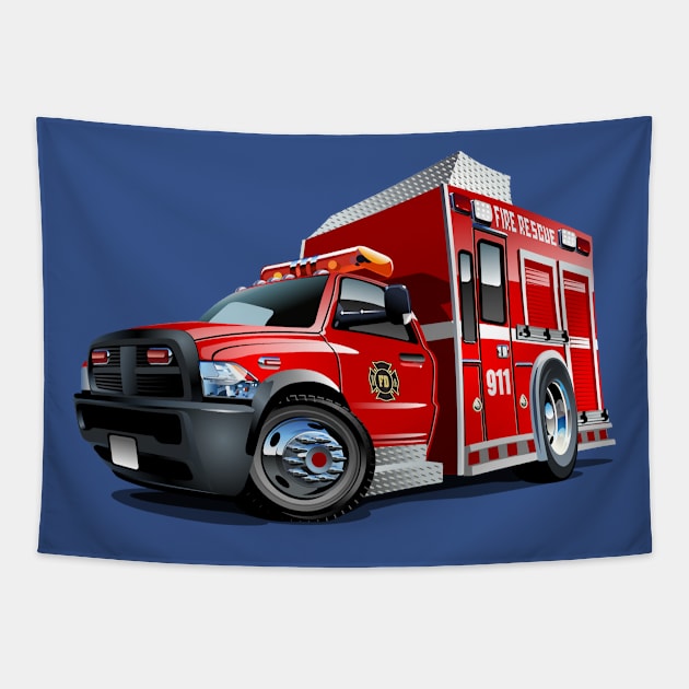 Cartoon firetruck Tapestry by Mechanik