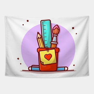 Stationery with Ruler, Pencil, Pen and Note Cartoon Vector Icon Illustration Tapestry