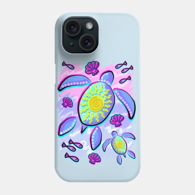 Sea Turtle and Sun Abstract Glitch Ultraviolets Phone Case by BluedarkArt