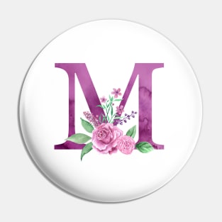 Floral Monogram M Beautiful Rose Bouquet Pin