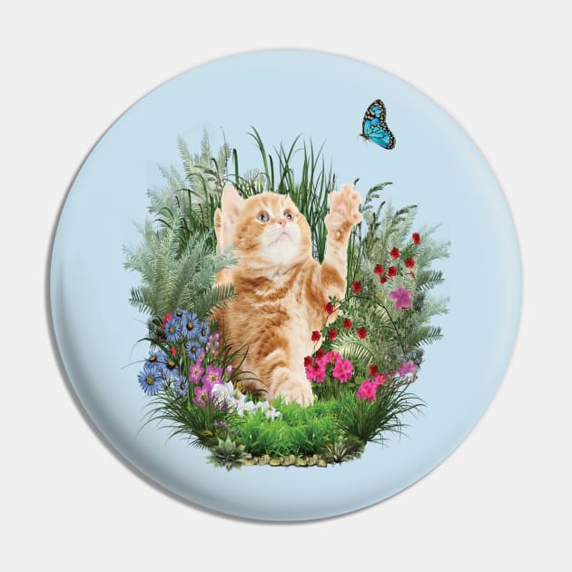 Ginger kitten playing with a blue butterfly Pin by Just Kidding by Nadine May