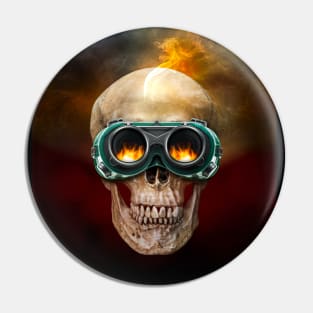 Human skull have on the industrial safety glasses Pin