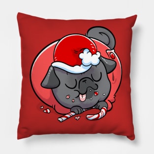 Black Pug Elf - Candy Cane Pillow