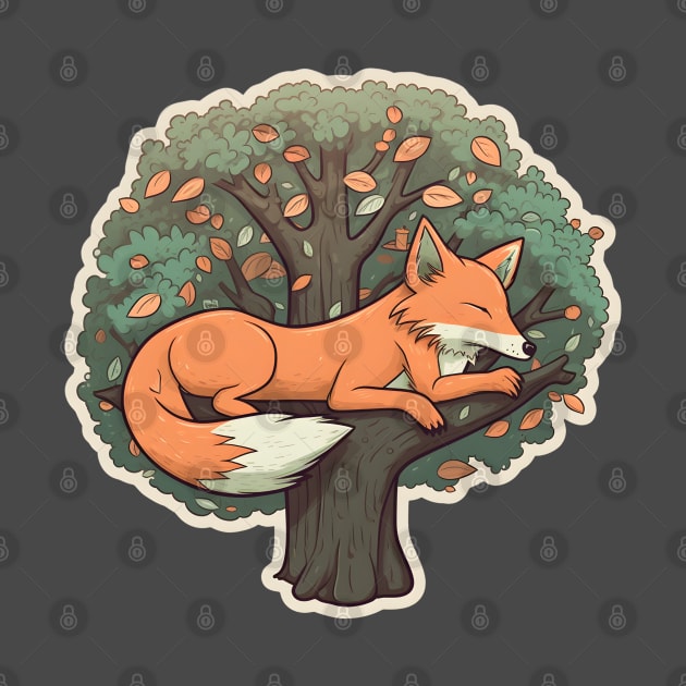 Cartoon Fox Sleeping in Autumn Woods by CaptainMadjid