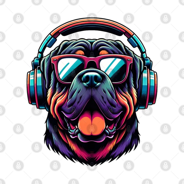 Neapolitan Mastiff as Smiling DJ with Headphones and Sunglasses by ArtRUs