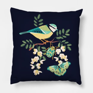 Blue Tit and Butterfly 2 Pillow