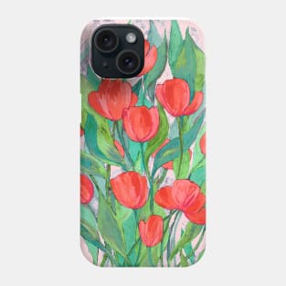 Blooming Red Tulips in Gouache Phone Case