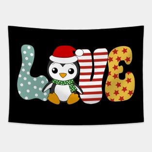 Cute Penguin Santa Hat Love Christmas Holiday Gift Tapestry