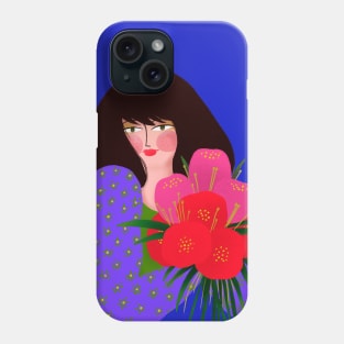 Lovely girl with red flower bouquet Phone Case