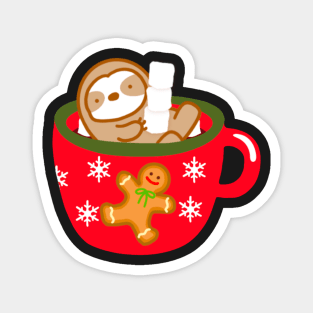 Cute Christmas Hot Chocolate with Marshmallow Sloth Magnet