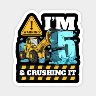 Kids Construction 5th Birthday Shirt Boy 5 Bulldozer Digger Truck Magnet