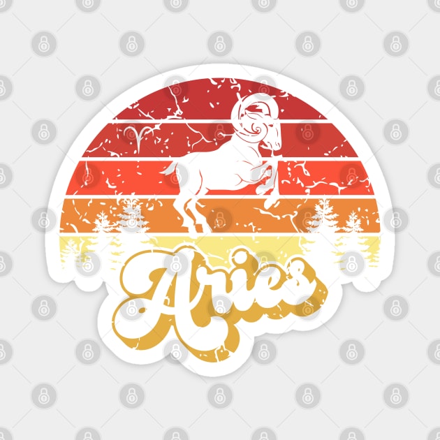 Aries Zodiac Sign - Distressed Retro Sunset Magnet by NoNameBoy