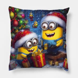 Merry Minions: Festive Christmas Art Prints Featuring Whimsical Minion Designs for a Joyful Holiday Celebration! Pillow