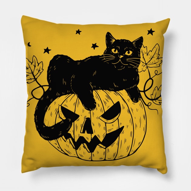 Vintage Jack O Lantern Cat Pillow by machmigo