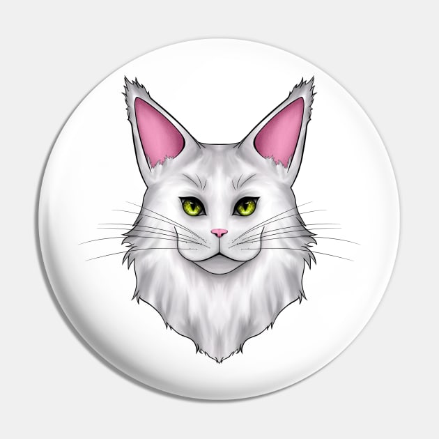 White Mainecoon Cat Pin by Cat Club