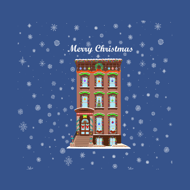 Merry Christmas Brownstone House by Art by Deborah Camp