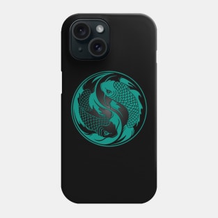 Teal Blue and Black Yin Yang Koi Fish Phone Case