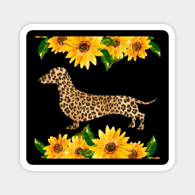 Leopard Dachshund Sunflower Magnet by fuki