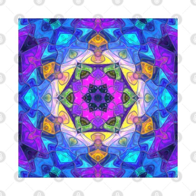 Mosaic Mandala Flower Purple Blue and Yellow by WormholeOrbital