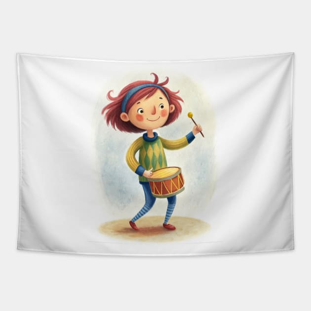 Drum Playing cute girl Tapestry by osmansargin