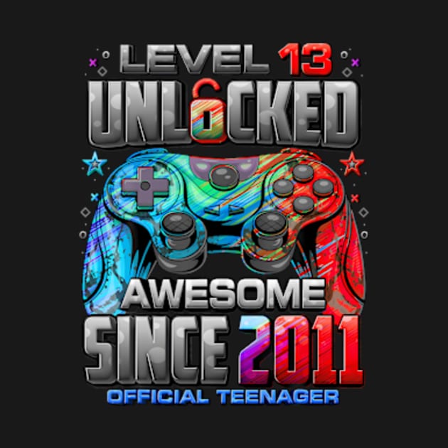 Level 13 Unlocked Awesome Since 2011 13th Birthday Gaming by Cristian Torres