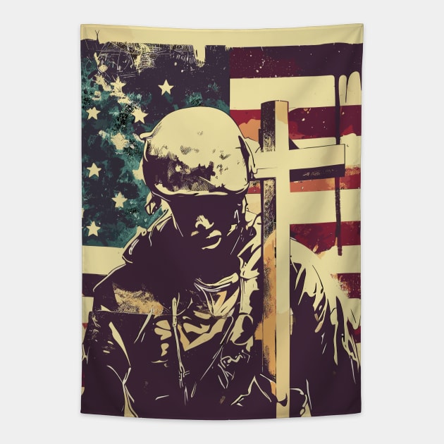 I Stand for the flag and kneel for the cross Tapestry by TomFrontierArt