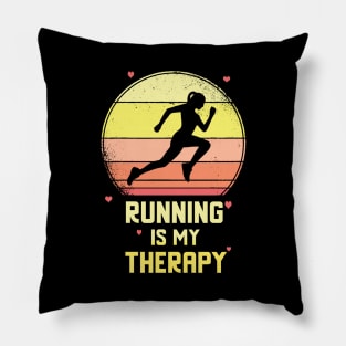 Running Is My Therapy Vintage Retro Motivational Pillow