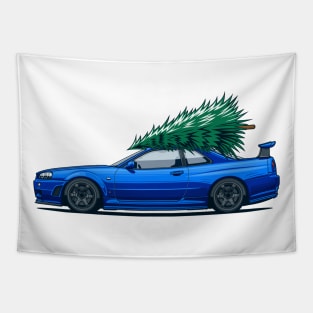 R34 GTR Skyline Xmas Tapestry