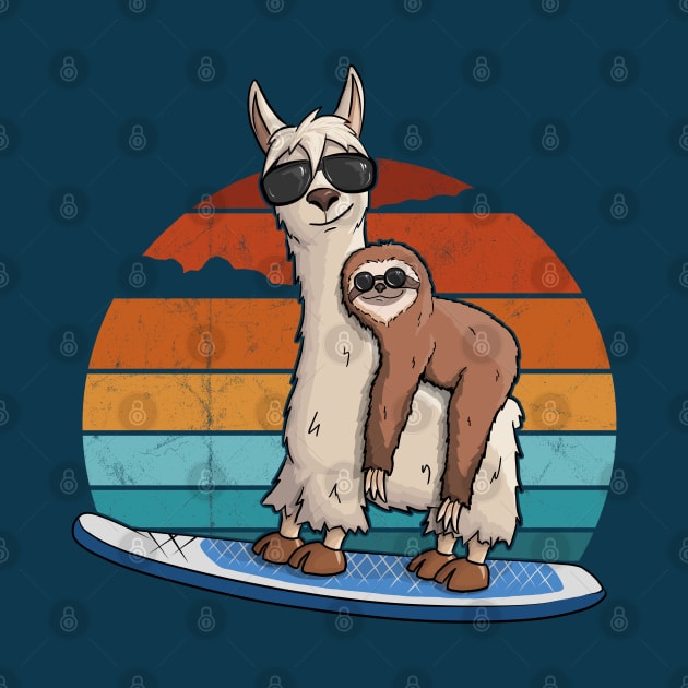 Sloth on Llama Stand Up Paddle Retro by SkizzenMonster