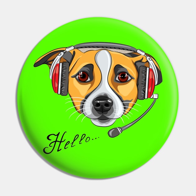 Customer service worker dog Jack Russell Terrier, call center operator with phone headset says Hello Pin by amramna