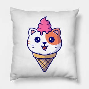 Cute Cat Ice Cream Cone Pillow