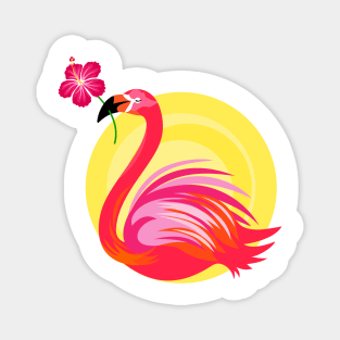 Flamingo Bird with Hibiscus Flower Magnet