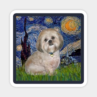 Starry Night (Van Gogh) Adapted to Feature a Lhasa Apso Magnet